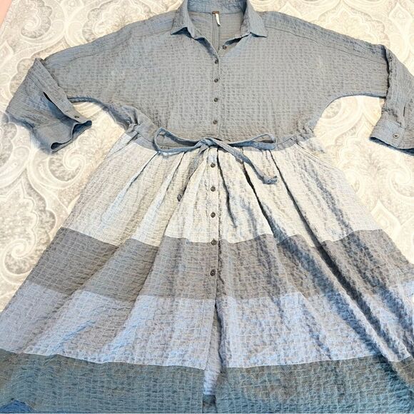 Free People Ray of Light Button Down Waffle Knit Shirt Dress - Picture 3 of 8